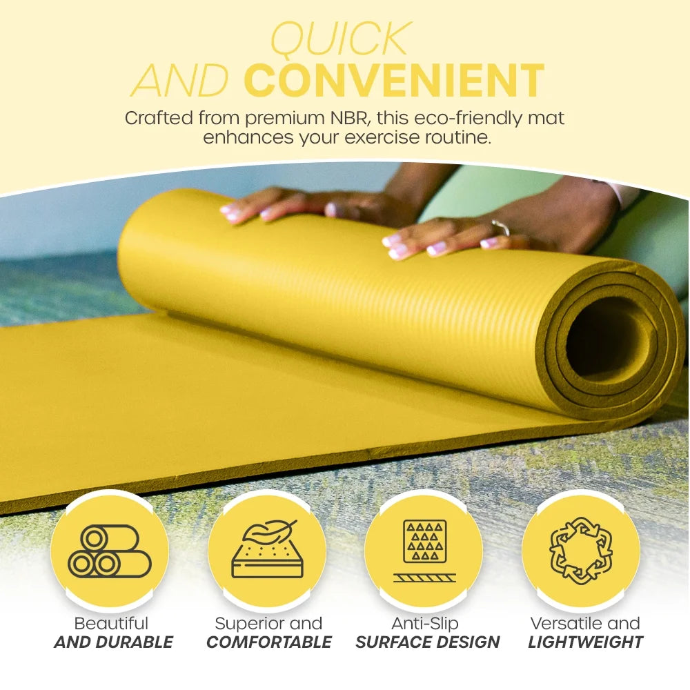 Yoga Mat 10 Mm Thickness with Carry Strap | Lightweight and Non Slip Yoga Mat for Pilates, Yoga | Free Ebook for Mat Workouts