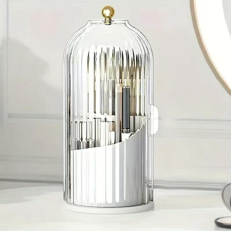 Tiktok Viral Bathroom Organizer with Sliding Lid Christmas Gift Idea,Rotating Toothbrush Holder with Sliding Lid 3 Slots,Bathroom Counter Organizer for Makeup Brushes and Toothbrush,No-Drill Bathroom Storage,Water-Resistant Organizer,White