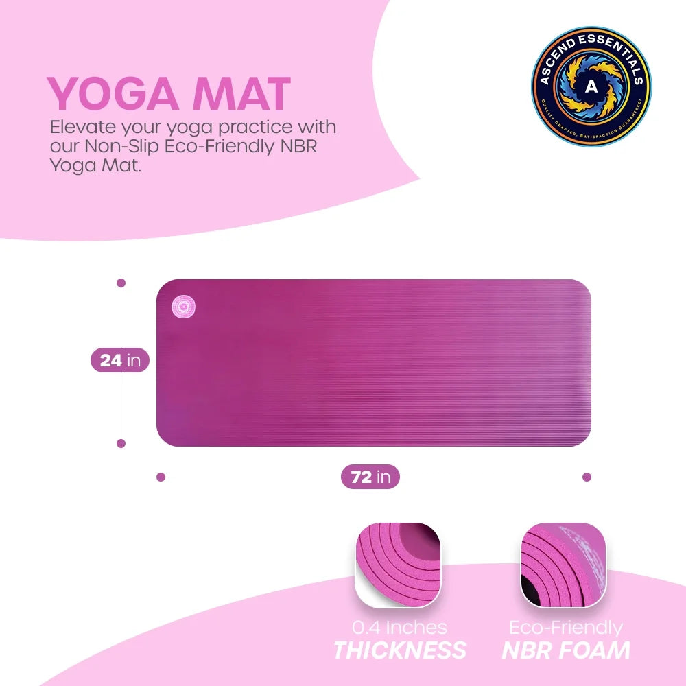 Yoga Mat 10 Mm Thickness with Carry Strap | Lightweight and Non Slip Yoga Mat for Pilates, Yoga | Free Ebook for Mat Workouts