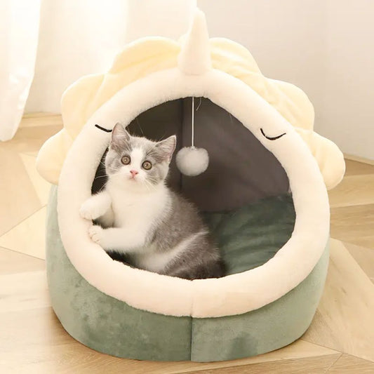 Dinosaur Pet House Adorable Bed With Dangling Toy For Cats