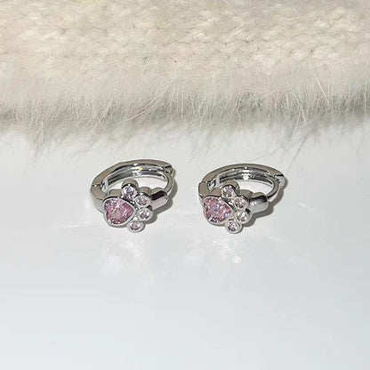 Female Diamond Studded Love Cat Foot Earrings