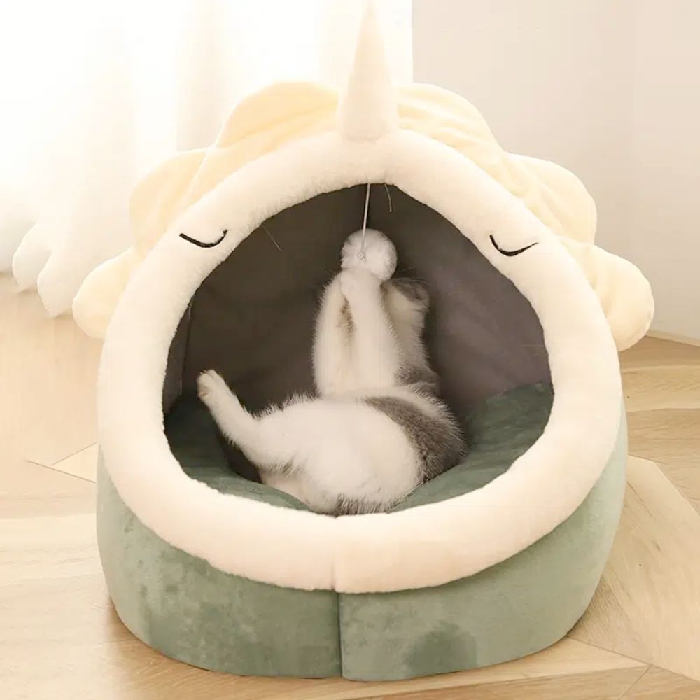 Dinosaur Pet House Adorable Bed With Dangling Toy For Cats
