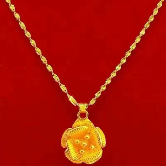 Gold-plated Brass Pendant Necklace For Women, Water Wave Textured Collarbone Chain