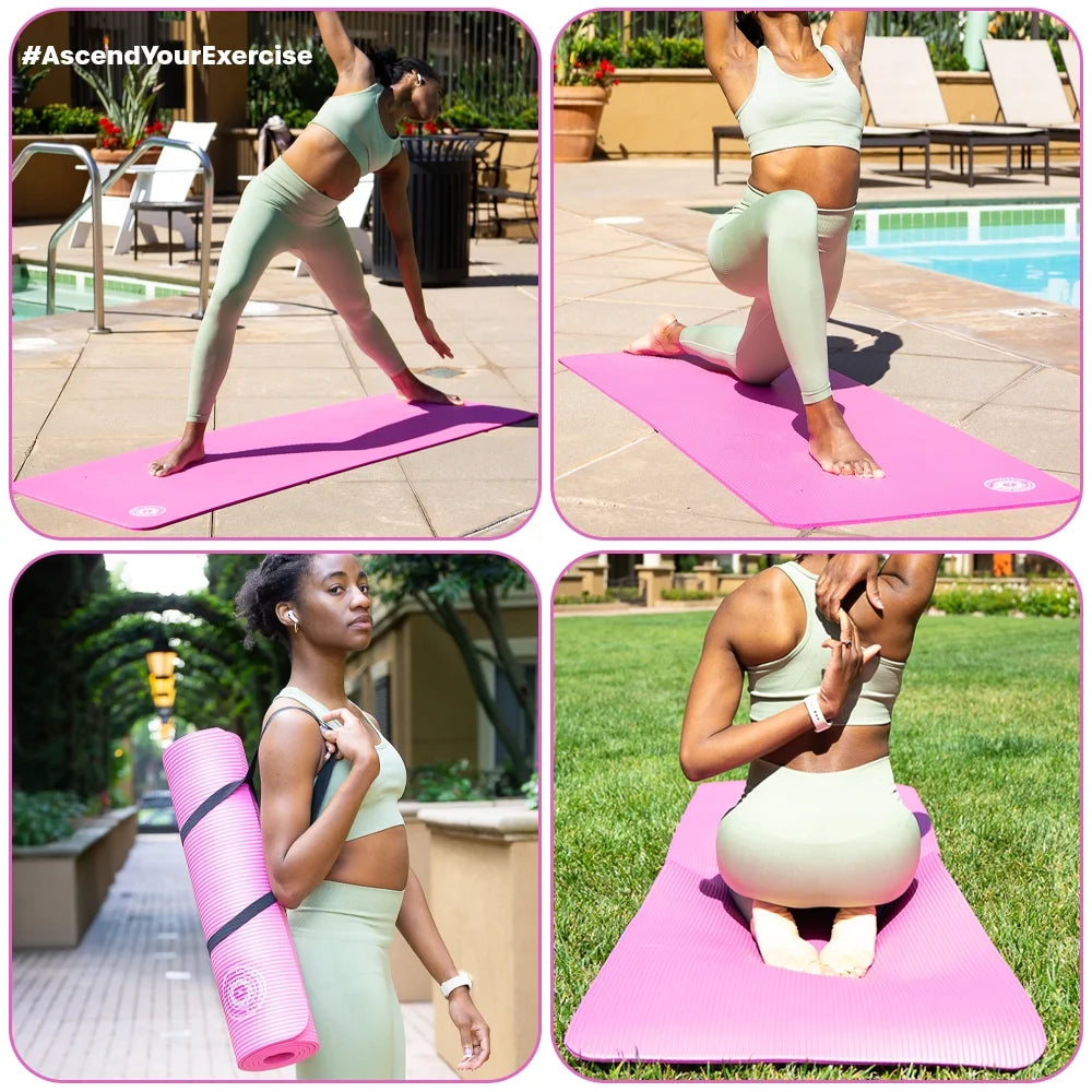 Yoga Mat 10 Mm Thickness with Carry Strap | Lightweight and Non Slip Yoga Mat for Pilates, Yoga | Free Ebook for Mat Workouts