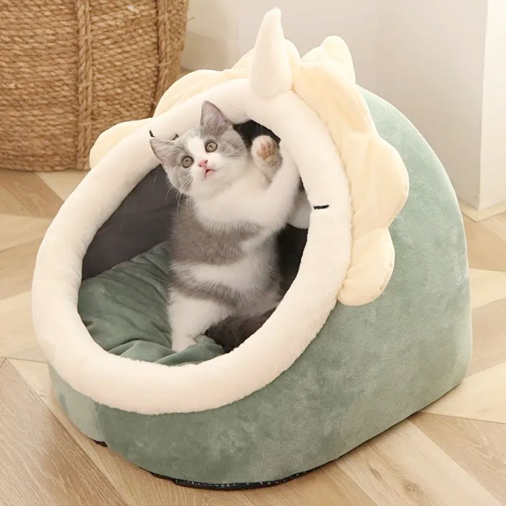 Dinosaur Pet House Adorable Bed With Dangling Toy For Cats