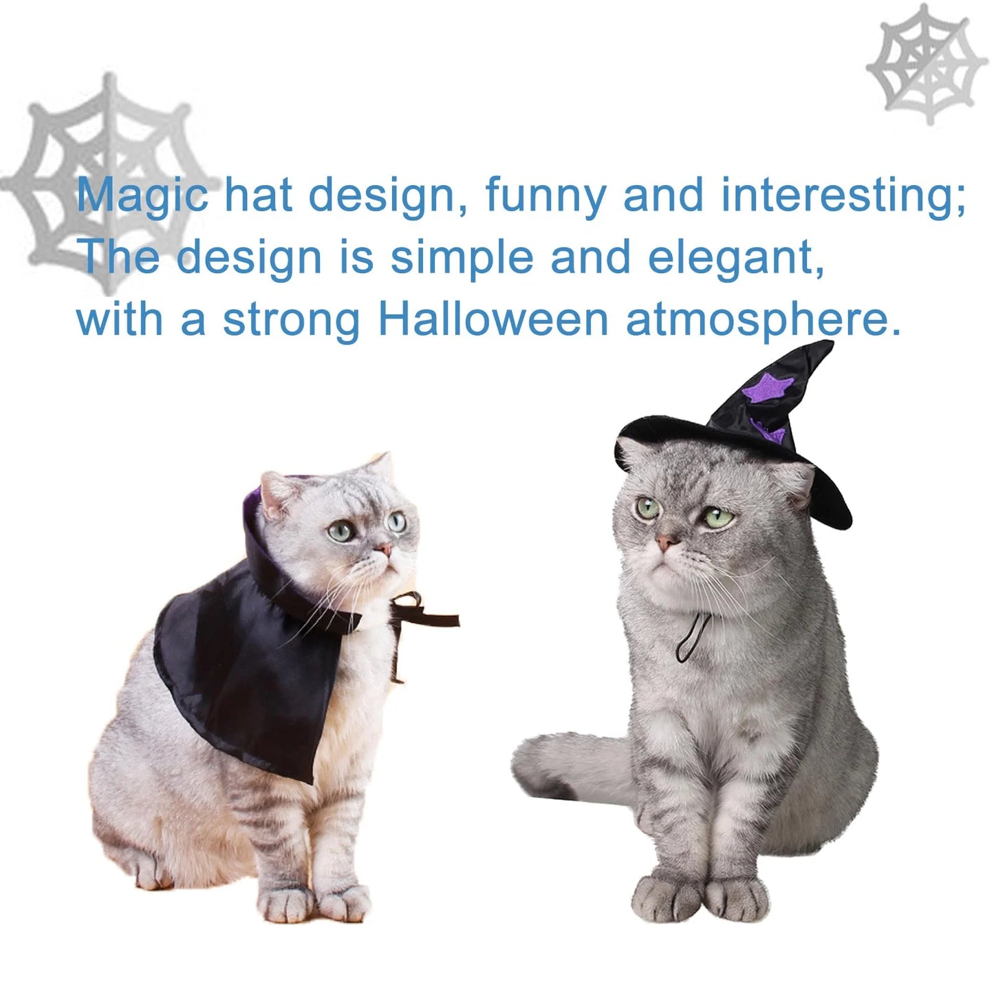 Halloween Pet Costumes, Cat Wizard Costume, Dog Witch Cloak & Hat, Purple Witch Cloak for Cats, Dogs, Kittens, Puppies, Rabbits, Perfect for Halloween, Parties, Cosplay, and Daily Wear