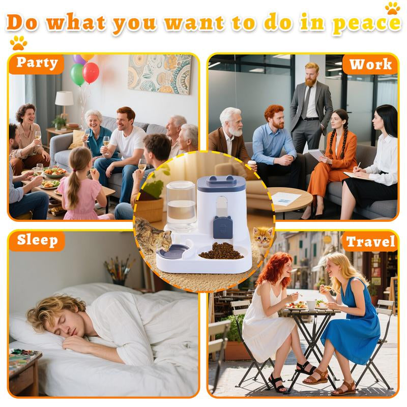 Automatic Cat Feeder and Water Dispenser in Set with Pet Food Bowl,Gravity Dog Waterer and Food Feeder for Small Medium Dog Cat Puppy Kitten Large Capacity