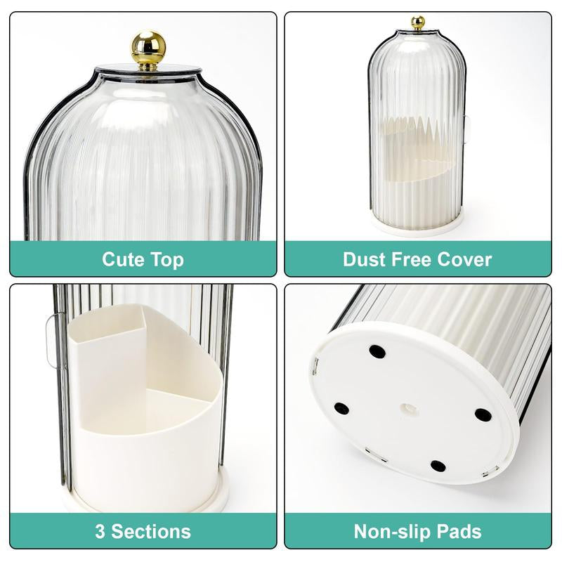 Tiktok Viral Bathroom Organizer with Sliding Lid Christmas Gift Idea,Rotating Toothbrush Holder with Sliding Lid 3 Slots,Bathroom Counter Organizer for Makeup Brushes and Toothbrush,No-Drill Bathroom Storage,Water-Resistant Organizer,White