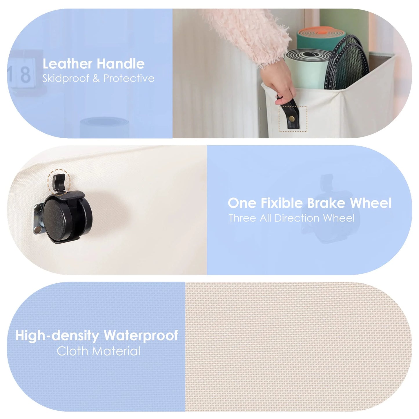 Yoga Mat Storage Rack, 27’’ Large Yoga Mat Holder Accessories, Home Gym Equipment Storage Yoga Mats, Workout Equipment Organization with Wheels, Light Blue