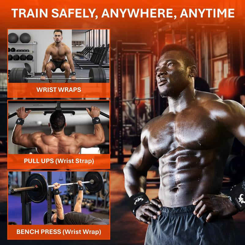 Heavy-Duty 2In1 Wrist Strap-Wraps for Weightlifting - Durable 18” Wrist Wraps for Gym Support and 13” Lifting Straps with Anti-Skid Silicone Grip - Perfect for Weightlifting, Powerlifting, and Strength Training.