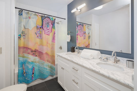 Beach Shower Curtain Colorful Watercolor For Beach Lovers