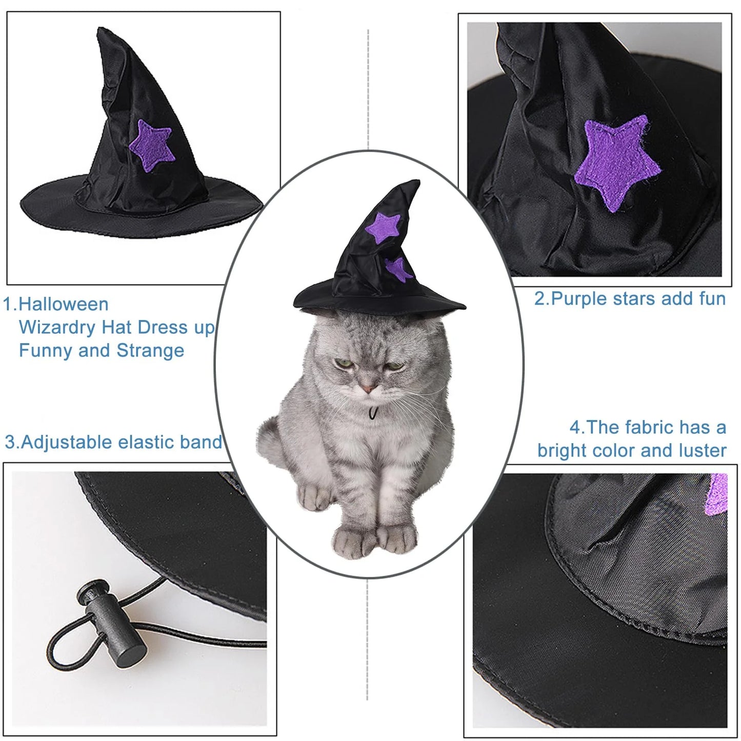 Halloween Pet Costumes, Cat Wizard Costume, Dog Witch Cloak & Hat, Purple Witch Cloak for Cats, Dogs, Kittens, Puppies, Rabbits, Perfect for Halloween, Parties, Cosplay, and Daily Wear