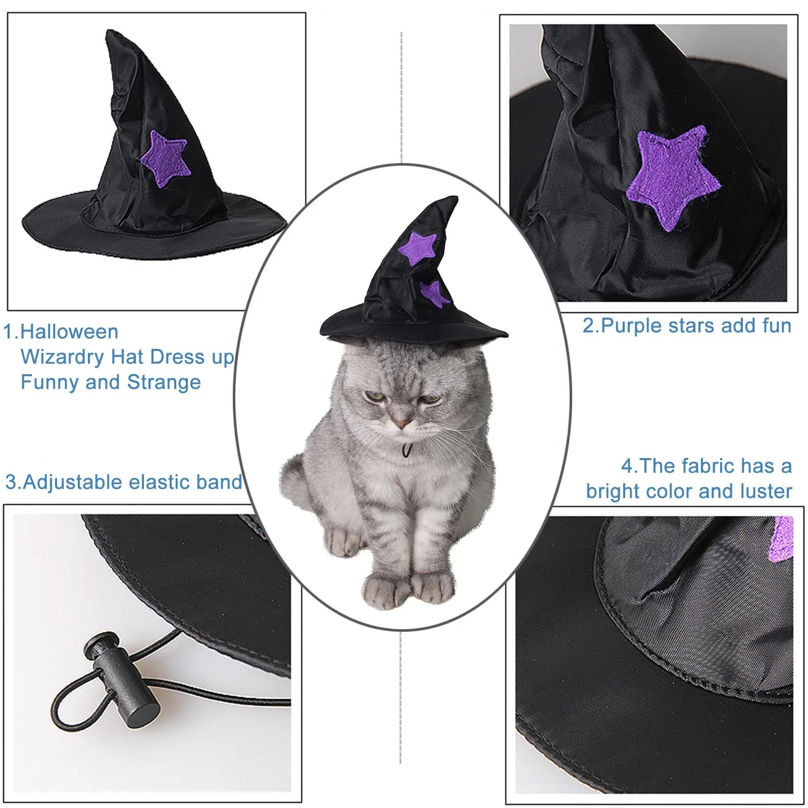 Halloween Pet Costumes, Cat Wizard Costume, Dog Witch Cloak & Hat, Purple Witch Cloak for Cats, Dogs, Kittens, Puppies, Rabbits, Perfect for Halloween, Parties, Cosplay, and Daily Wear