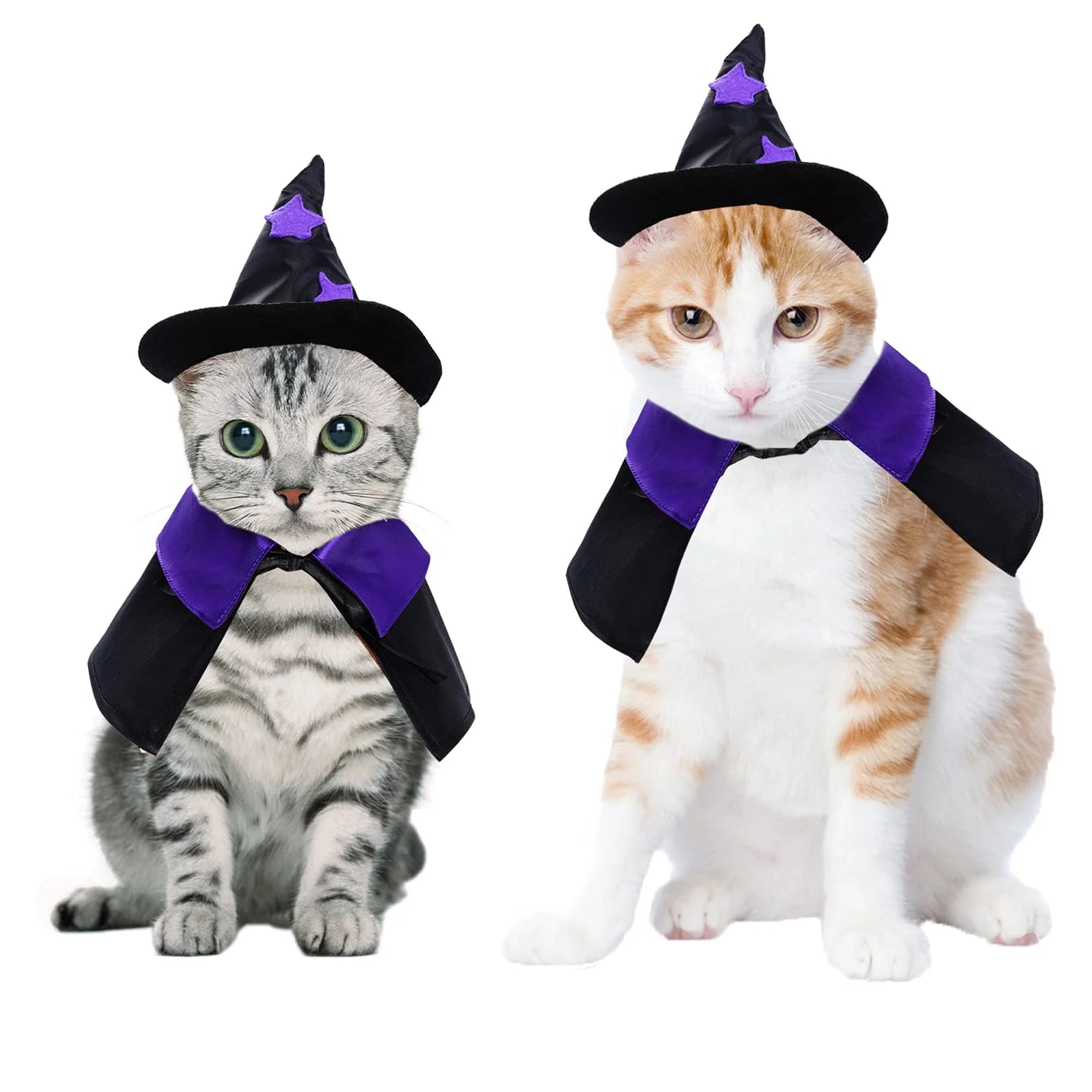 Halloween Pet Costumes, Cat Wizard Costume, Dog Witch Cloak & Hat, Purple Witch Cloak for Cats, Dogs, Kittens, Puppies, Rabbits, Perfect for Halloween, Parties, Cosplay, and Daily Wear