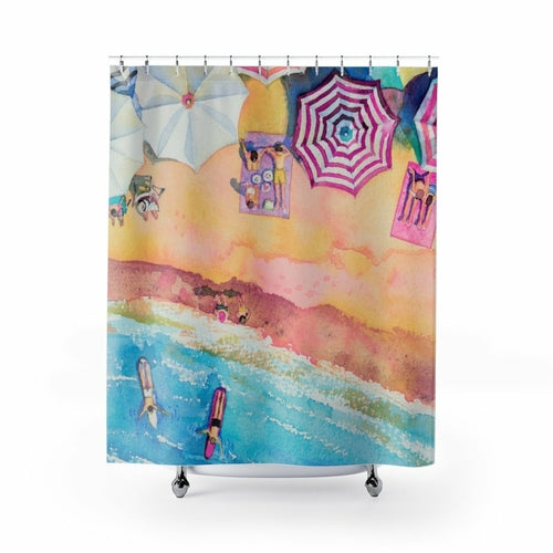 Beach Shower Curtain Colorful Watercolor For Beach Lovers