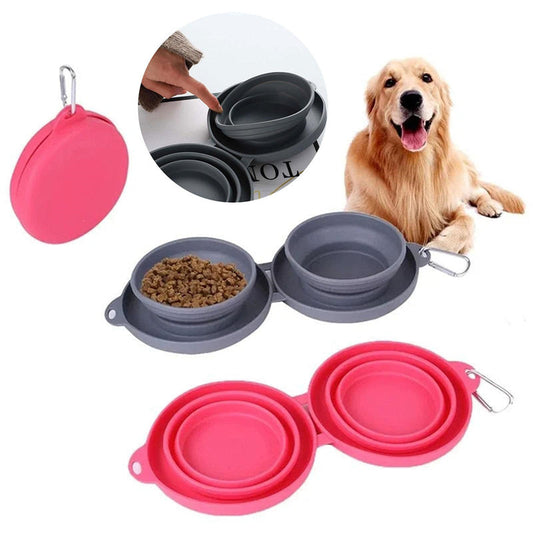 Rubber Foldable Double Bowl Pet Feeding Bowl Pets Supplies Dog Cat