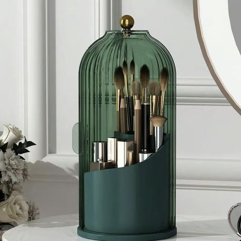 Tiktok Viral Bathroom Organizer with Sliding Lid Christmas Gift Idea,Rotating Toothbrush Holder with Sliding Lid 3 Slots,Bathroom Counter Organizer for Makeup Brushes and Toothbrush,No-Drill Bathroom Storage,Water-Resistant Organizer,White