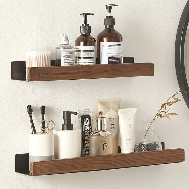 Wall Mounted Bathroom Rack Nordic Wood Shelf For Home