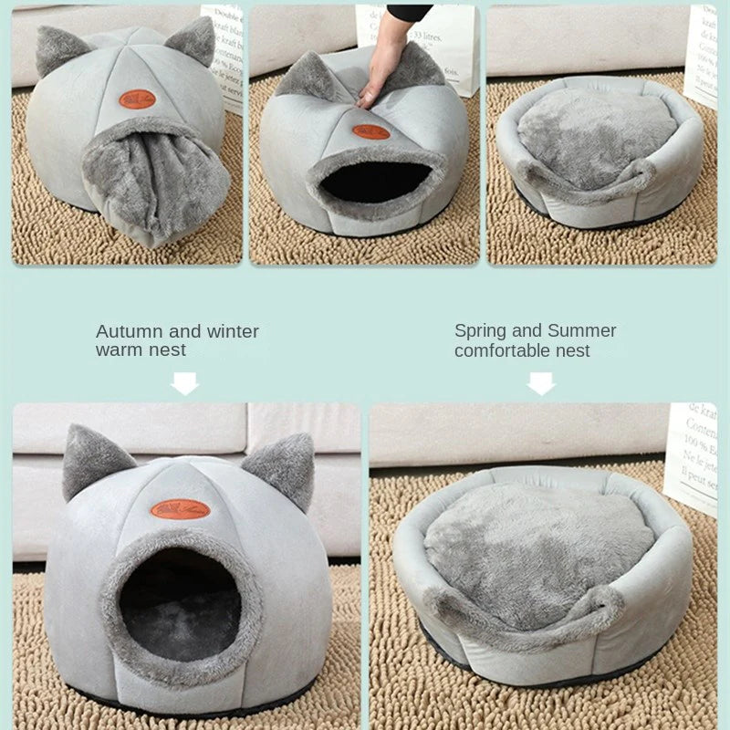 Cozy 2 In 1 Pet House Bed For Cats And Small Dogs With Ears