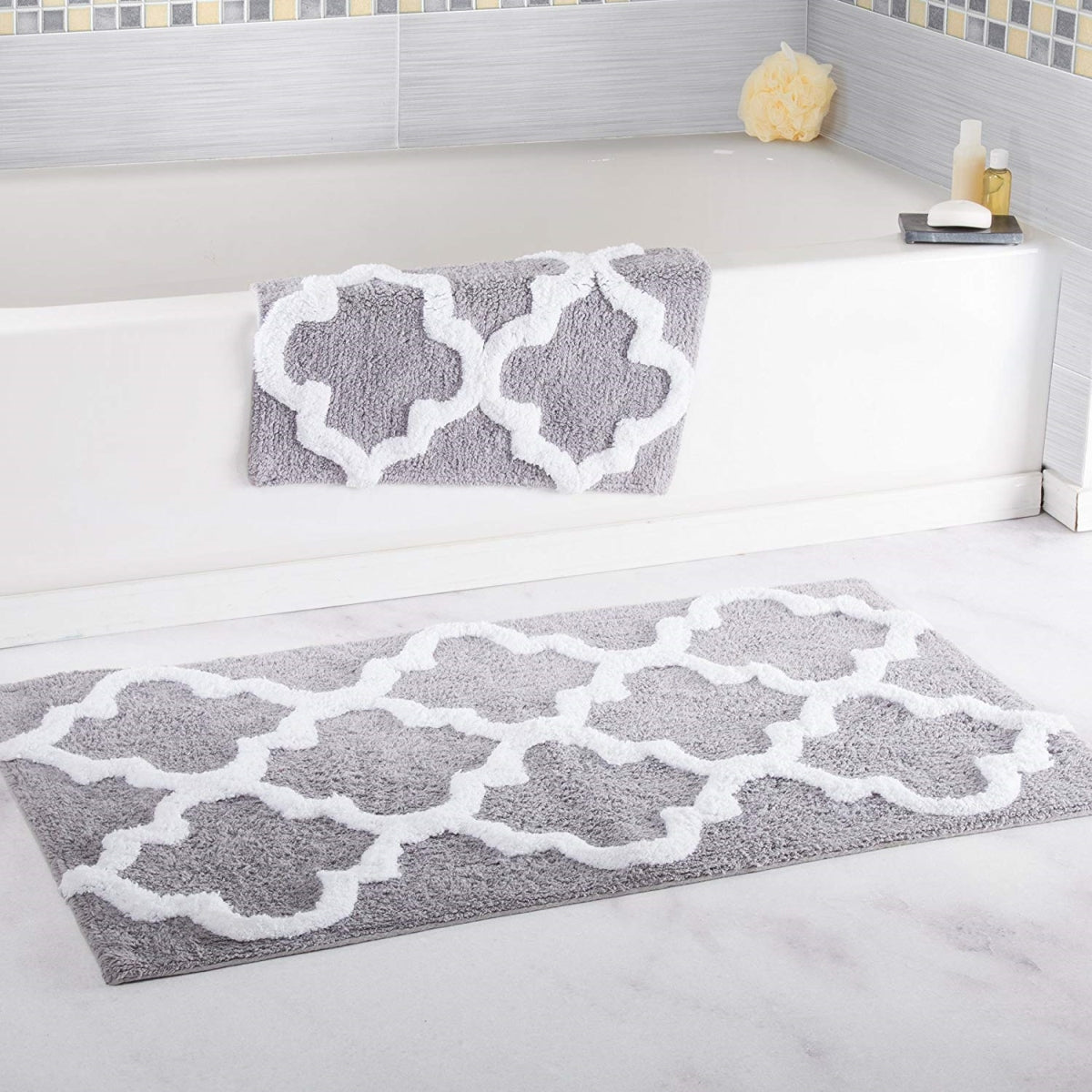 Bedford Home Trellis Cotton Bath Mat Set For Bathrooms