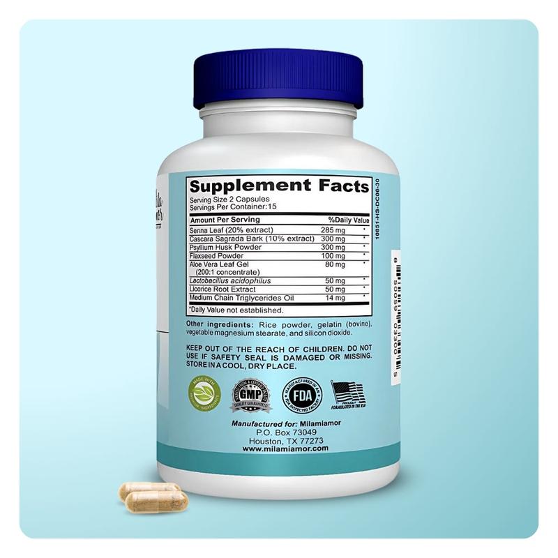 15 Day Cleanse - Gut and Colon Support | Caffeine Free | Advanced Formula with Senna, Cascara Sagrada, & Psyllium Husk | Non-Gmo | 30 Capsules