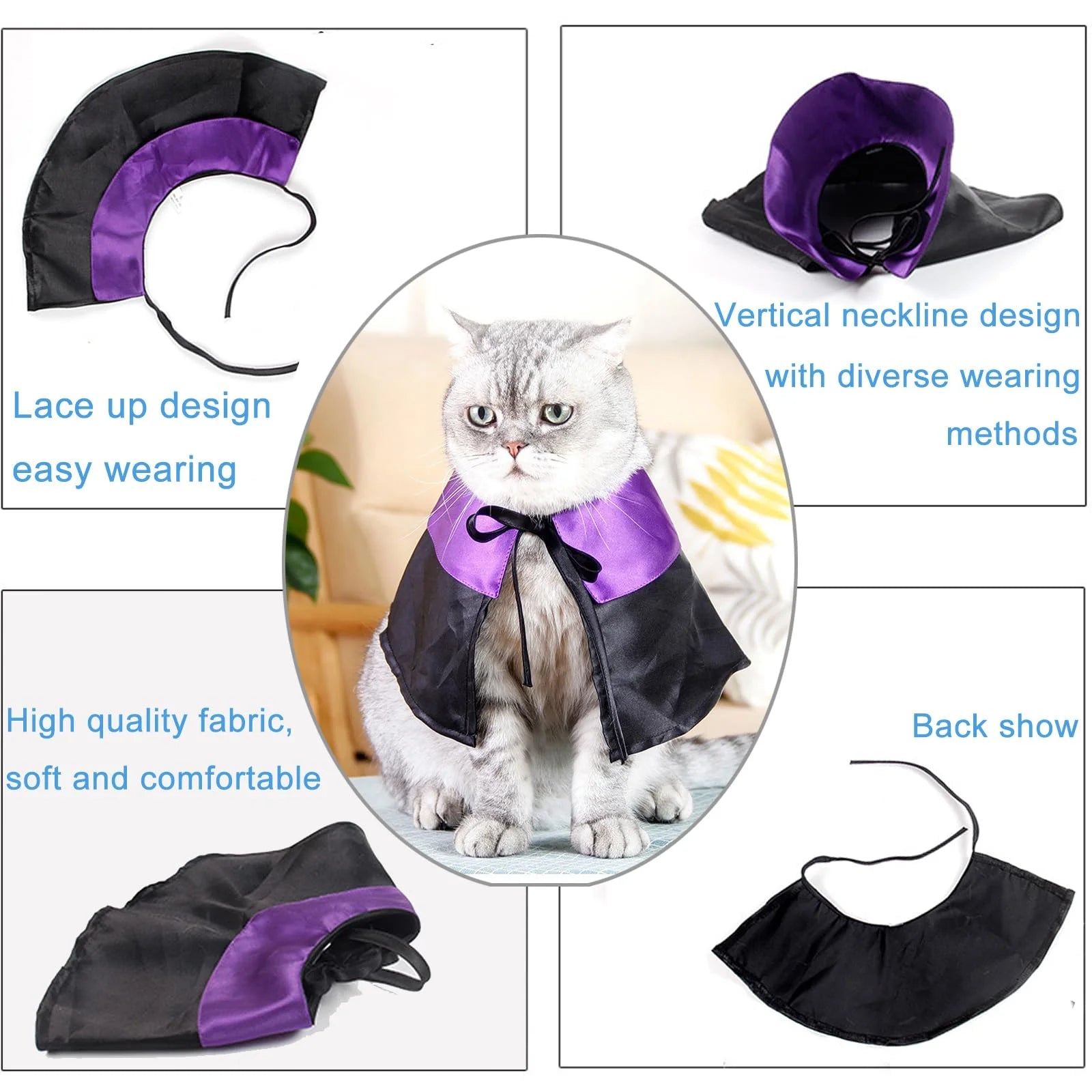 Halloween Pet Costumes, Cat Wizard Costume, Dog Witch Cloak & Hat, Purple Witch Cloak for Cats, Dogs, Kittens, Puppies, Rabbits, Perfect for Halloween, Parties, Cosplay, and Daily Wear