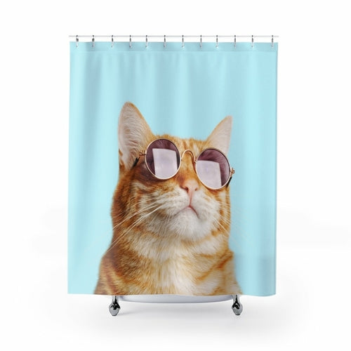 Cat Rules Shower Curtain For Cat Lovers Durable Polyester
