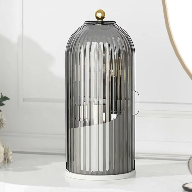 Tiktok Viral Bathroom Organizer with Sliding Lid Christmas Gift Idea,Rotating Toothbrush Holder with Sliding Lid 3 Slots,Bathroom Counter Organizer for Makeup Brushes and Toothbrush,No-Drill Bathroom Storage,Water-Resistant Organizer,White