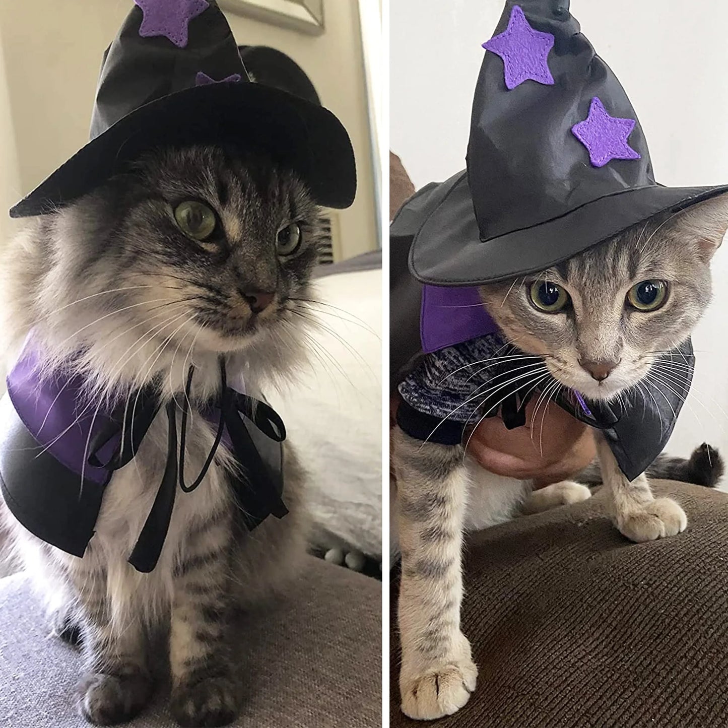 Halloween Pet Costumes, Cat Wizard Costume, Dog Witch Cloak & Hat, Purple Witch Cloak for Cats, Dogs, Kittens, Puppies, Rabbits, Perfect for Halloween, Parties, Cosplay, and Daily Wear