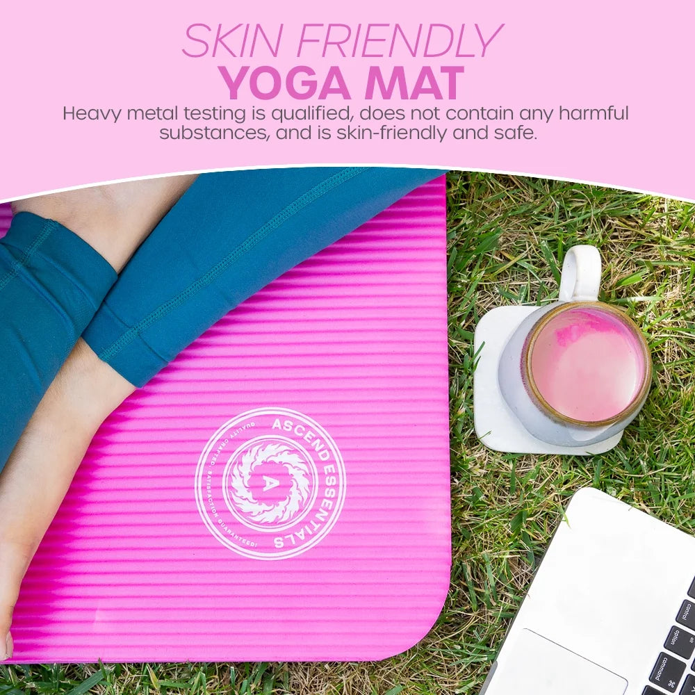 Yoga Mat 10 Mm Thickness with Carry Strap | Lightweight and Non Slip Yoga Mat for Pilates, Yoga | Free Ebook for Mat Workouts