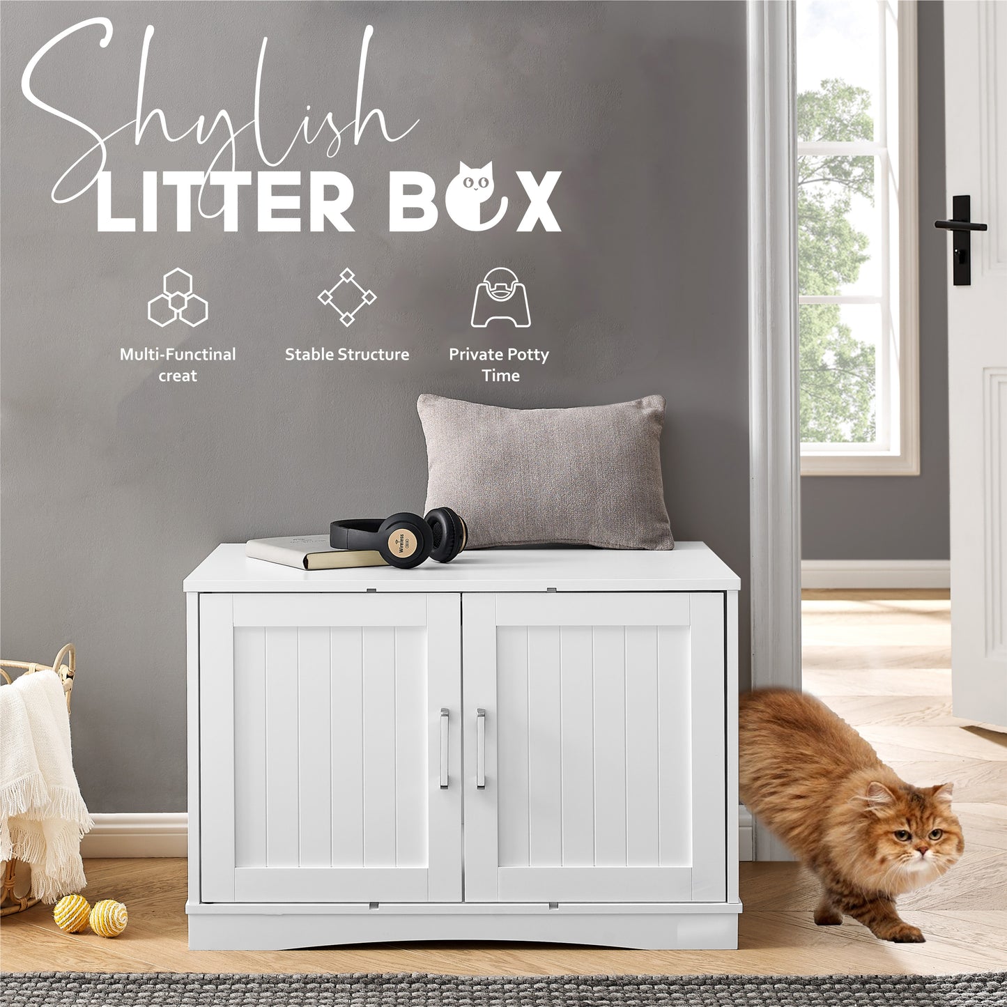 Cat Litter Box Enclosure Furniture for Cat Owners Odorless