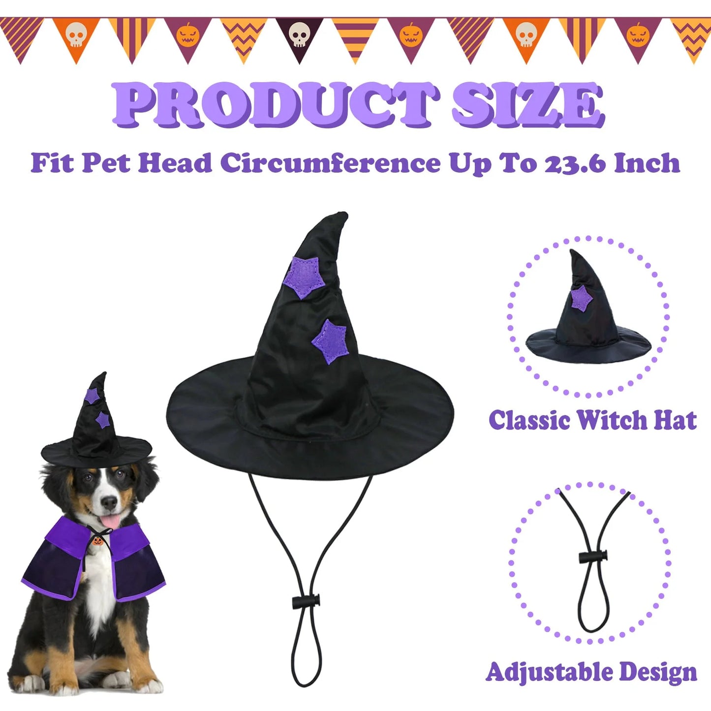 Halloween Pet Costumes, Cat Wizard Costume, Dog Witch Cloak & Hat, Purple Witch Cloak for Cats, Dogs, Kittens, Puppies, Rabbits, Perfect for Halloween, Parties, Cosplay, and Daily Wear