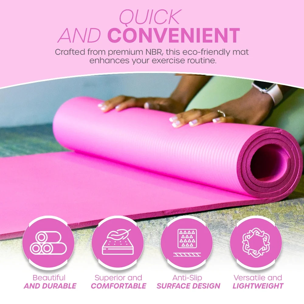 Yoga Mat 10 Mm Thickness with Carry Strap | Lightweight and Non Slip Yoga Mat for Pilates, Yoga | Free Ebook for Mat Workouts