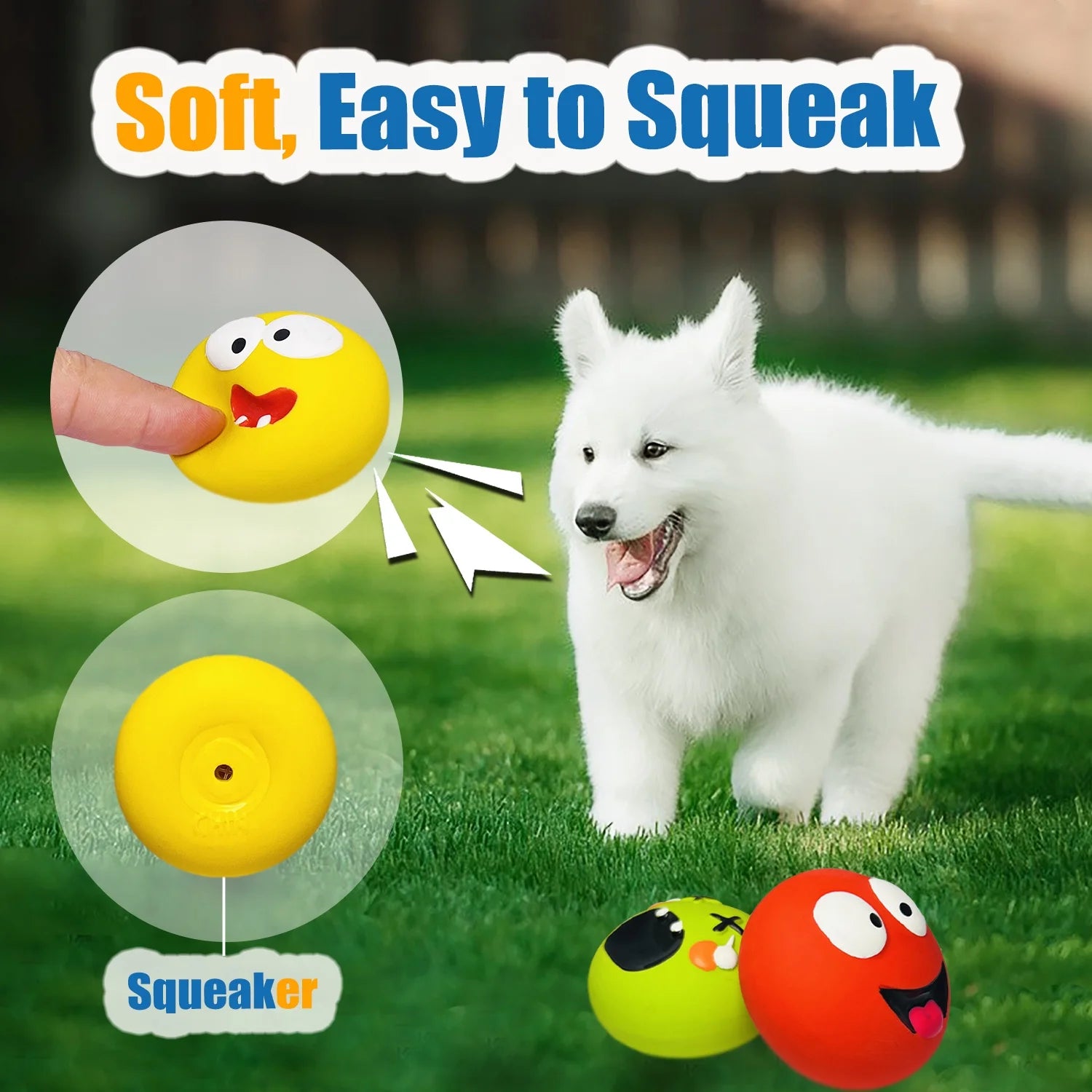 Squeaky Dog Toy for Small Dogs - Soft Small Dog Squeaky Toys, Rubber Latex Squeaky Dog Balls Flat 6Pcs