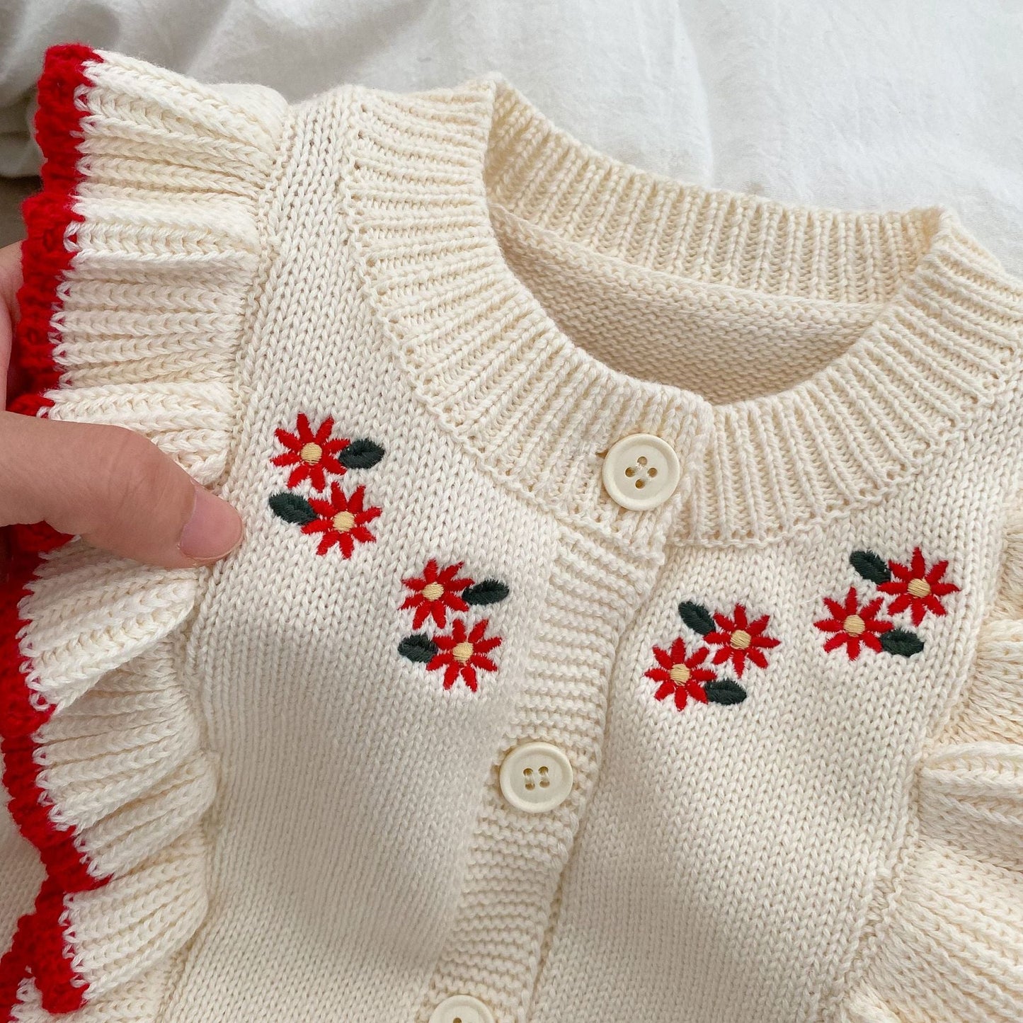 Baby Girl Embroidered Sleeveless Knit Vest With Solid Color