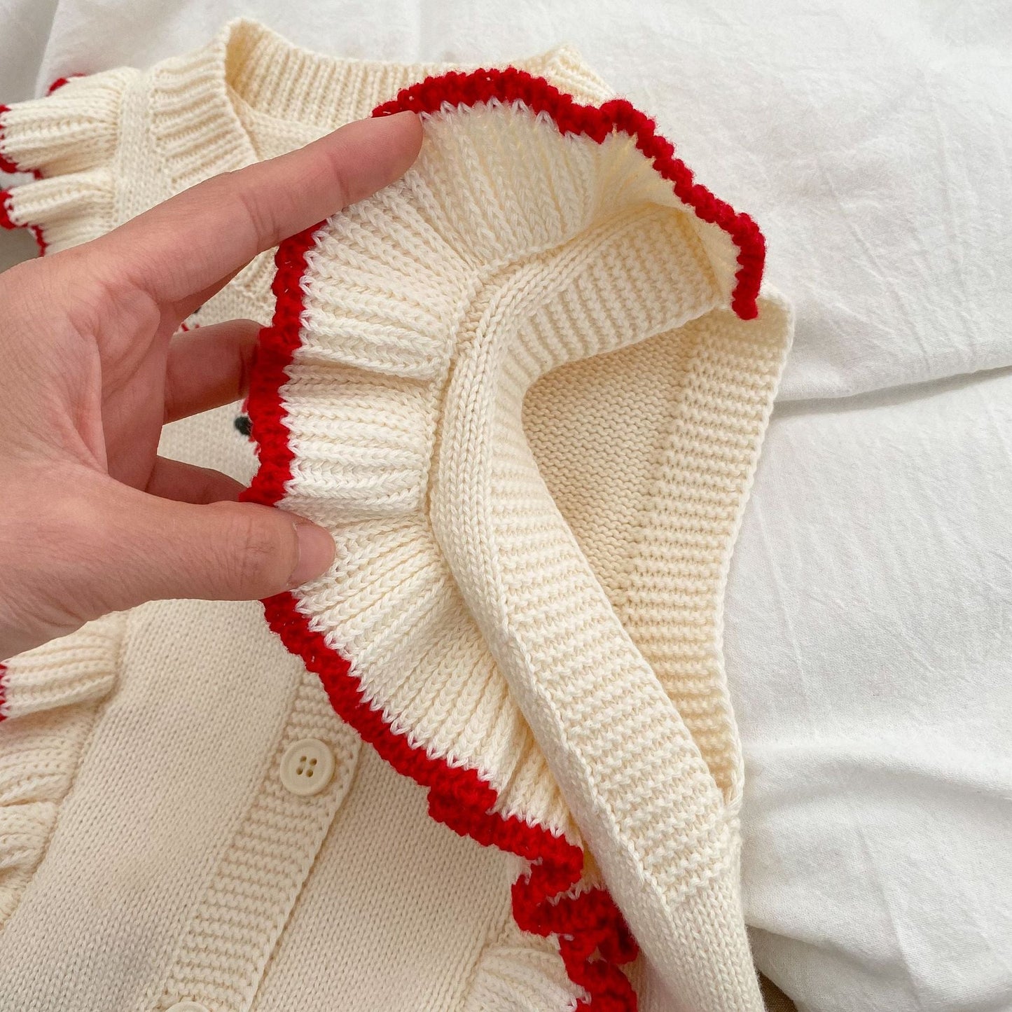 Baby Girl Embroidered Sleeveless Knit Vest With Solid Color